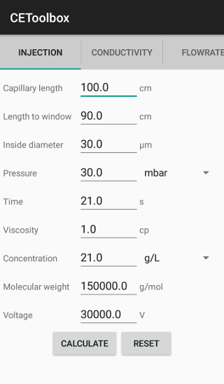 Setting the injection parameters